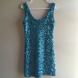 Blue sequin mini dress
